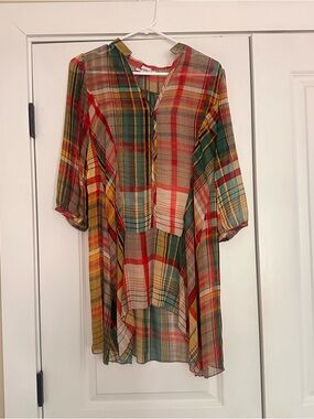 Plaid Tunic Blouse in Green, Red & Yellow
